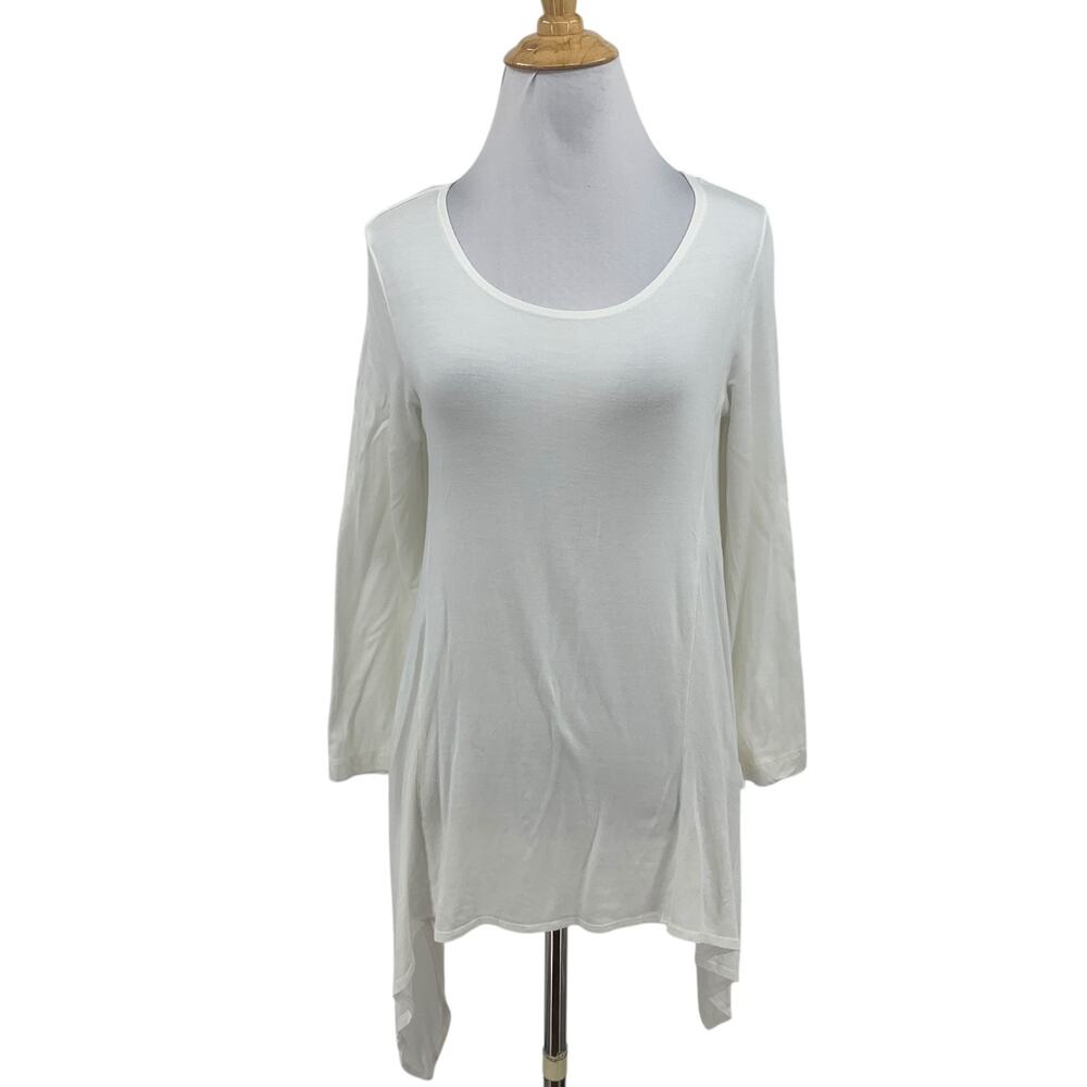 Bryn Walker Top Womens S/M White Long Sleeve Scoop Neck Handkerchief Hem Tunic